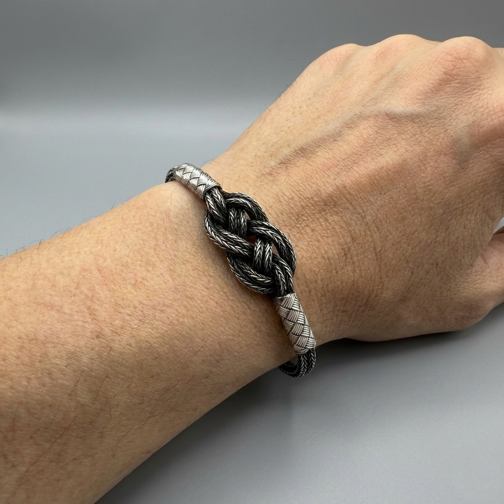 Handwoven Oxidized Silver Kazaziye Celtic Knot Bracelet