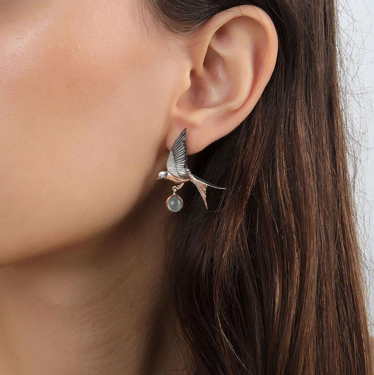 Rose Gold Plated Sterling Silver Tourmaline Stone Bird Earring