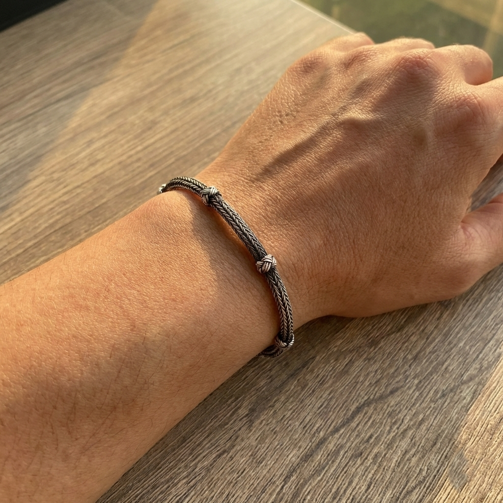 Handwoven Oxidized Silver Kazaziye Bracelet