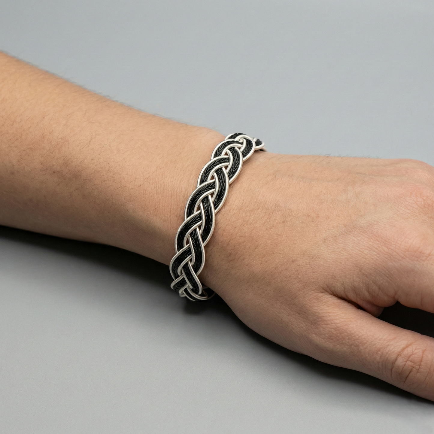 Handwoven Silver Kazaziye & Black Cord Braided Bracelet