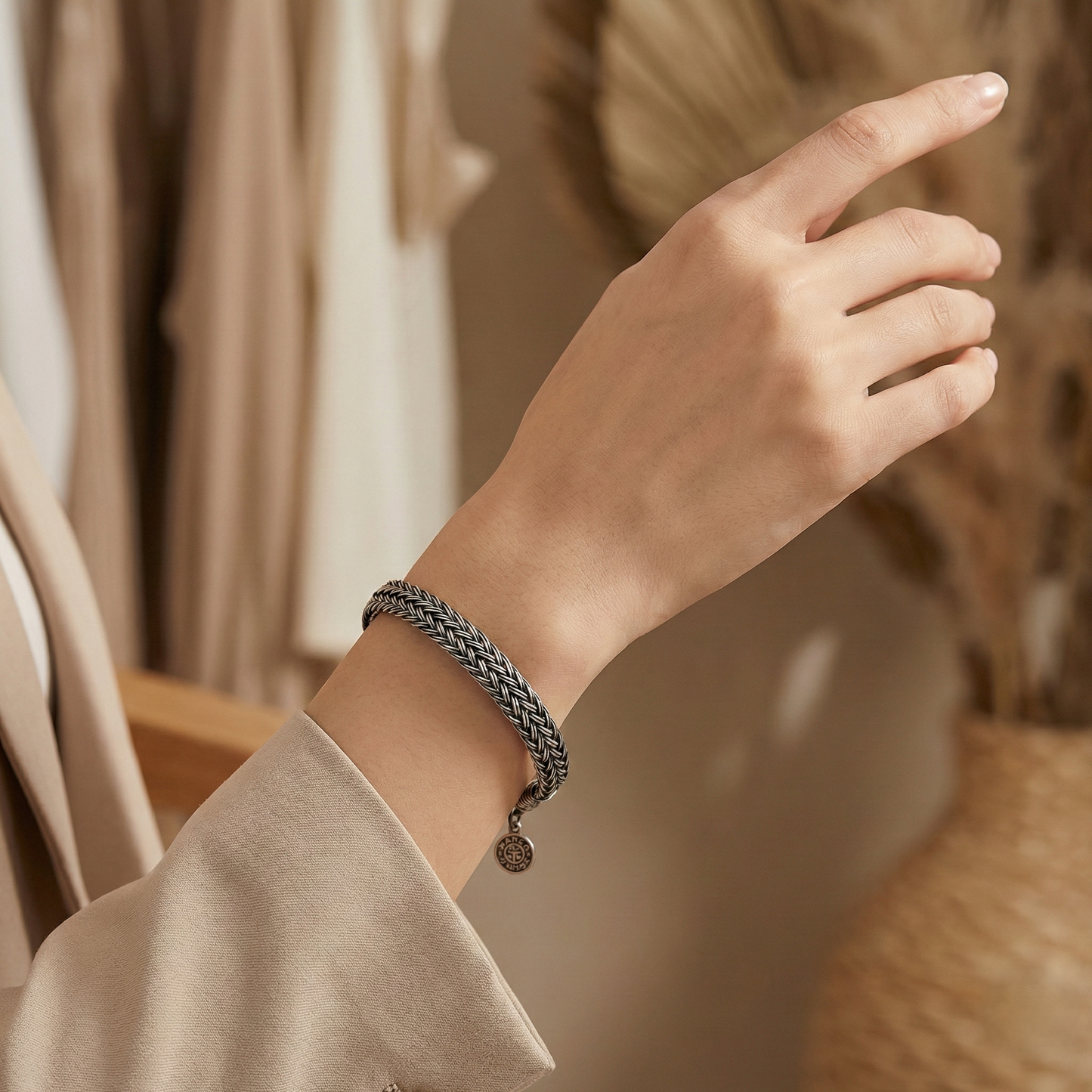 Handwoven Kazaziye Silver Bracelet - Oxidized Braided Cuff